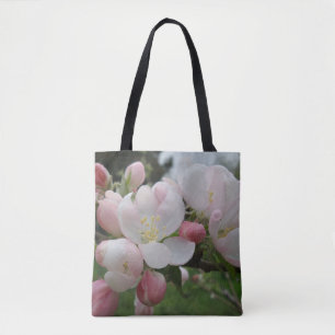 Rosa White Flower Tote Bag Tygkasse