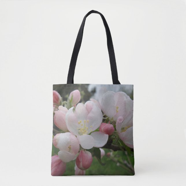 Rosa White Flower Tote Bag Tygkasse (Framsida)