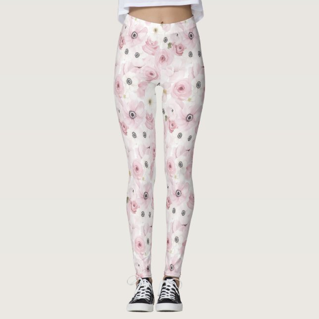 Rosa White Flowers Leggings (Framsida)