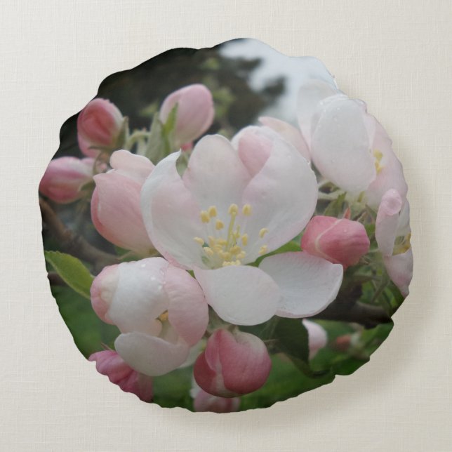 Rosa White Flowers Round Pillow Rund Kudde (Baksidan)