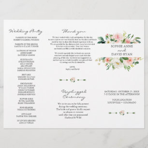 Rosa White Flowers Tri+Fold Bröllopsprogram