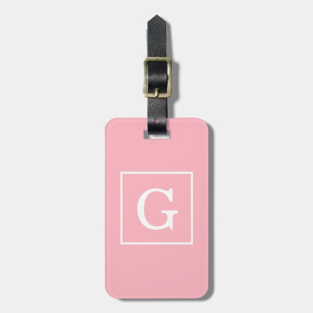 Rosa White Framed Initial Monogram Bagagebricka (Vertikal Framsida)
