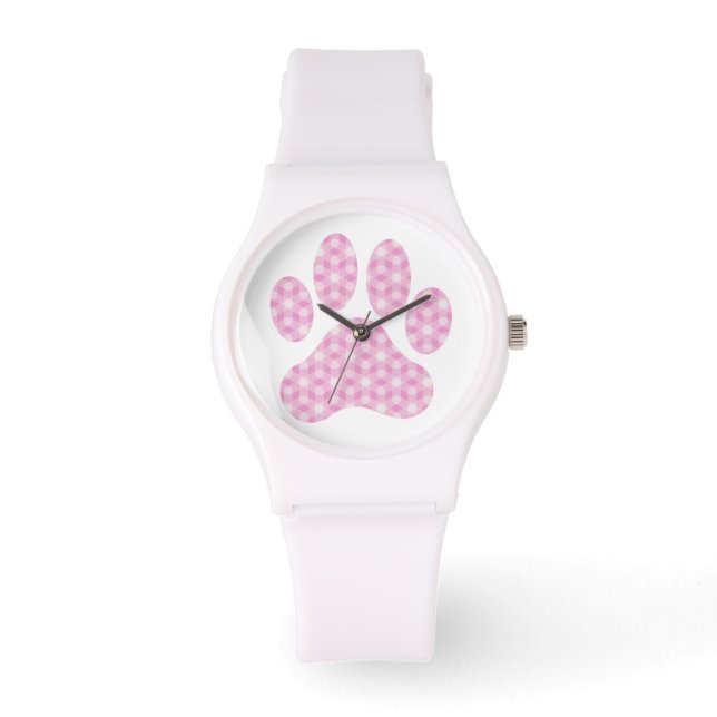 Rosa White Geometric Mönster Paw-utskrift Armbandsur (Framsida)