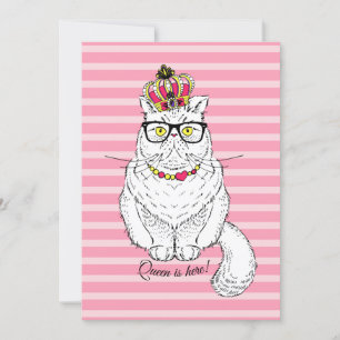 Rosa White Geometric Queen Cat Krona Julkort