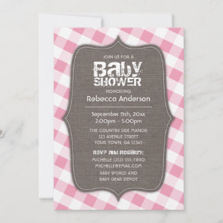 Rosa & White Gingham Canvas Baby Shower Inbjudningar
