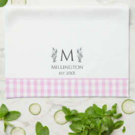 Rosa & White Gingham Personlig Monogram Anpassning Kökshandduk