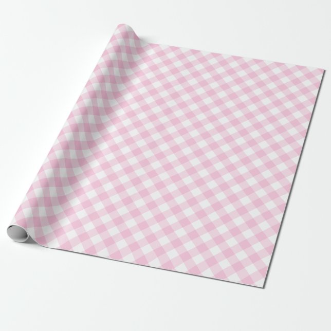 Rosa White Gingham Plaid Mönster Presentpapper (Utrullad)