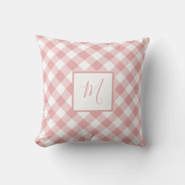 Rosa White Gingham Play Modern Chic Monogram Kudde