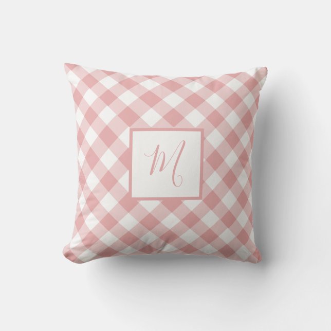 Rosa White Gingham Play Modern Chic Monogram Kudde (Framsida)