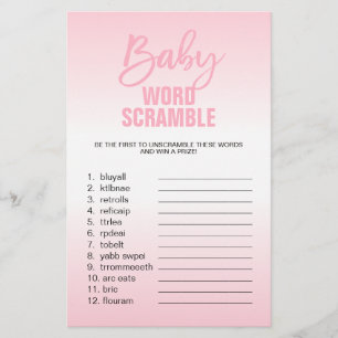 Rosa White Girl Baby Shower ORD SCRAMBLE Flygblad