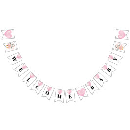 Rosa White Girl Baby Shower Penguin Bunting Flaggo Vimplar