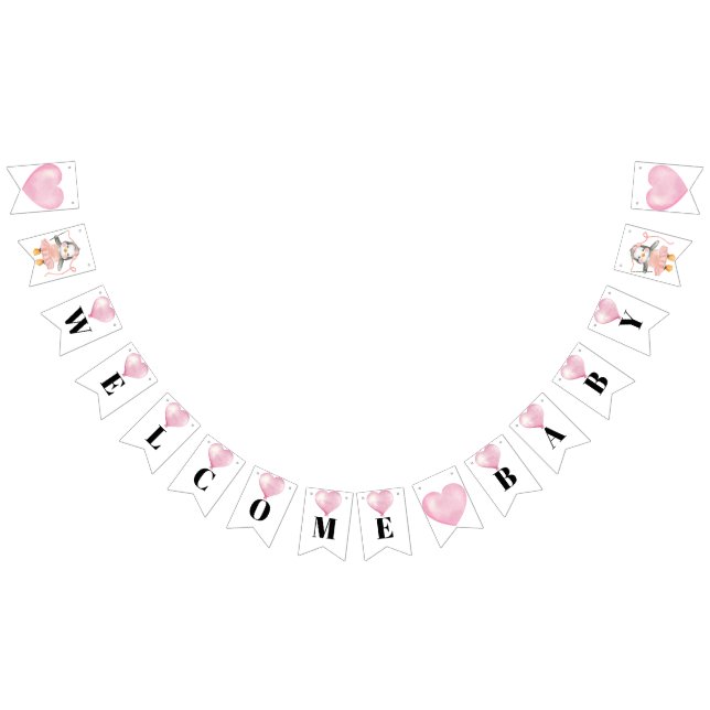 Rosa White Girl Baby Shower Penguin Bunting Flaggo Vimplar (Alla)