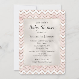  Rosa White Glam Glitter Zig Zag Baby Shower Inbjudningar