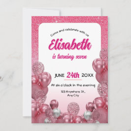 Rosa & White Glitter Girl Birthday-inbjudan Inbjudningar