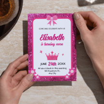 Rosa & White Glitter Girl Birthday-inbjudan