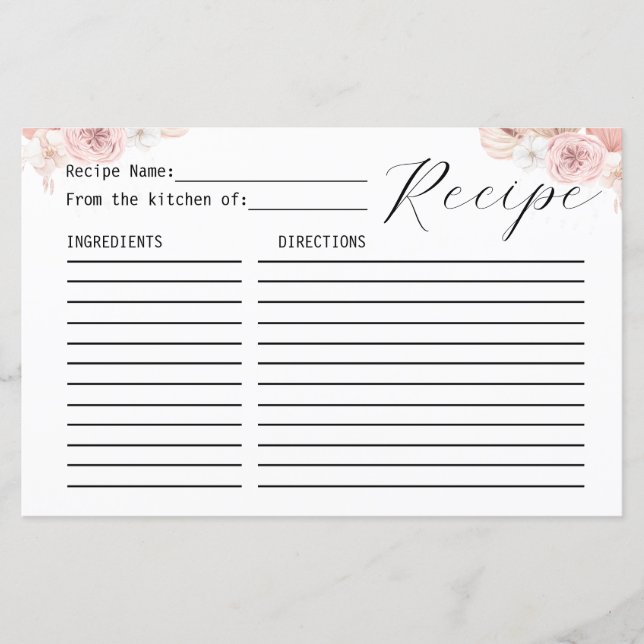 Rosa White & Grått Boho Blommigts Recept Card (Framsida)