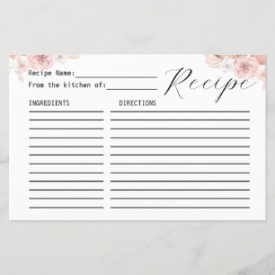 Rosa White & Grått Boho Blommigts Recept Card