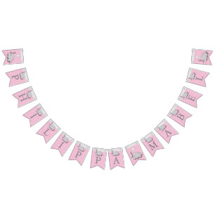 Rosa, White Grått 🐘 Elephant Baby - Christening Vimplar