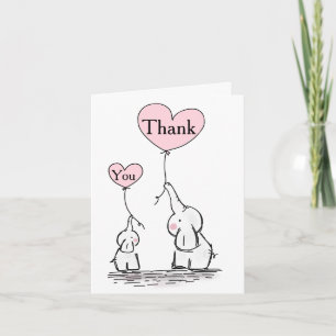 Rosa, White Grått Elephant Baby Shower Tack Kort