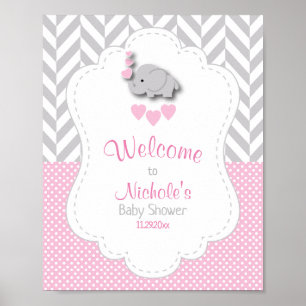 Rosa, White Grått Elephant Baby Shower Välkommen Poster