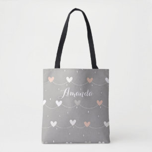 Rosa White Grått Heart Canvas Tote Bag Tygkasse