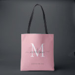 Rosa White Grått Monogram Script Namn Initial Tygkasse<br><div class="desc">Modern  Rosa White Silver Grått Monogram Elegant Script Namn Initial Tote Bag</div>