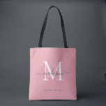 Rosa White Grått Monogram Script Namn Initial Tygkasse<br><div class="desc">Modern  Rosa White Silver Grått Monogram Elegant Script Namn Initial Tote Bag</div>
