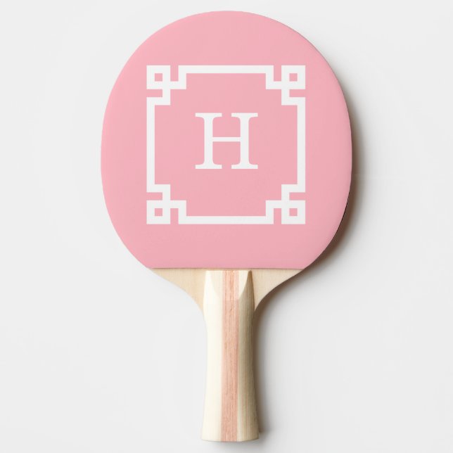 Rosa White Grekiska Nyckel Ram #2 Initial Monogram Pingisracket (Framsidan)