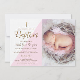 Rosa White Guld Baptism flicka foto Inbjudningar