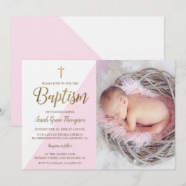 Rosa White Guld Baptism flicka foto Inbjudningar