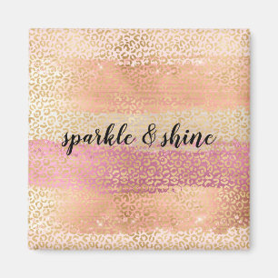 Rosa White Guld Girly Glam Leopard Skriv ut Magnet