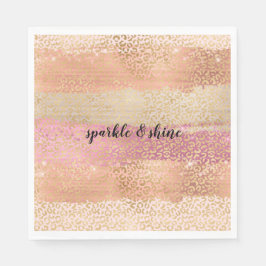  Rosa White Guld Girly Glam Leopard Skriv ut Pappersservett