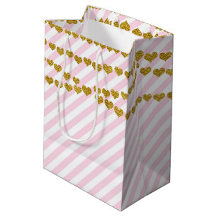 Rosa & White Guld Hearts Födelsedagsfest Gift Bag
