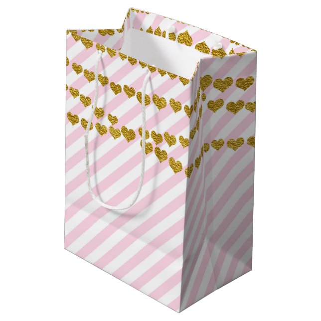 Rosa & White Guld Hearts Födelsedagsfest Gift Bag (Baksidan Vinklad)