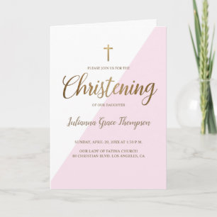 Rosa White Guld Kor Christening flicka Inbjudan
