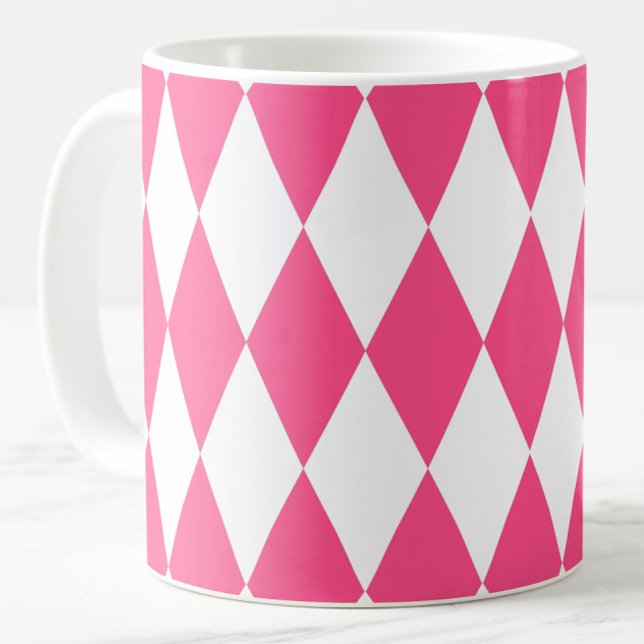 Rosa White Harlequin Diamonds Checkerss Design Kaffemugg (Skapare uppladdad)