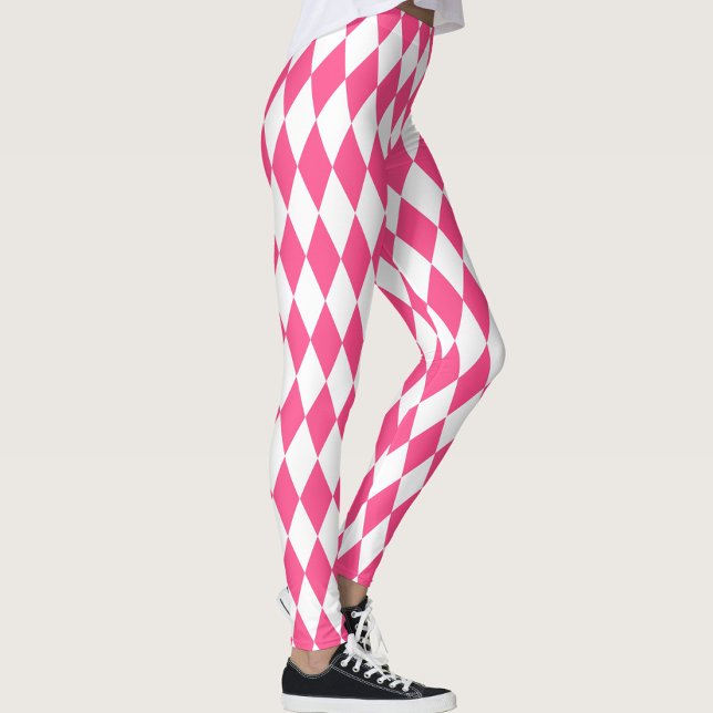 Rosa White Harlequin Diamonds Checkerss Design Leggings (Skapare uppladdad)