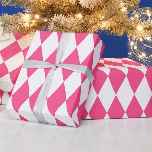 Rosa White Harlequin Diamonds Checkerss Design Presentpapper (Skapare uppladdad)