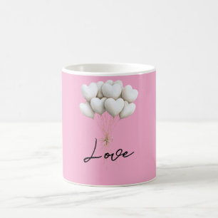 Rosa White Heart Balloons Kärlek Kaffemugg