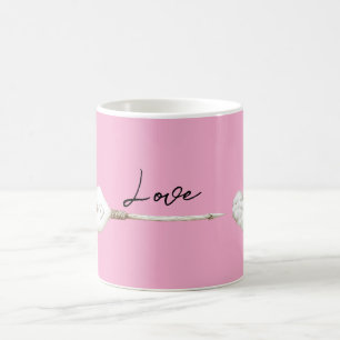 Rosa White Heart Cloud Kärlek Arrow Kaffemugg
