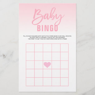 Rosa White Heart Girl Baby Shower BINGO Cards Flygblad