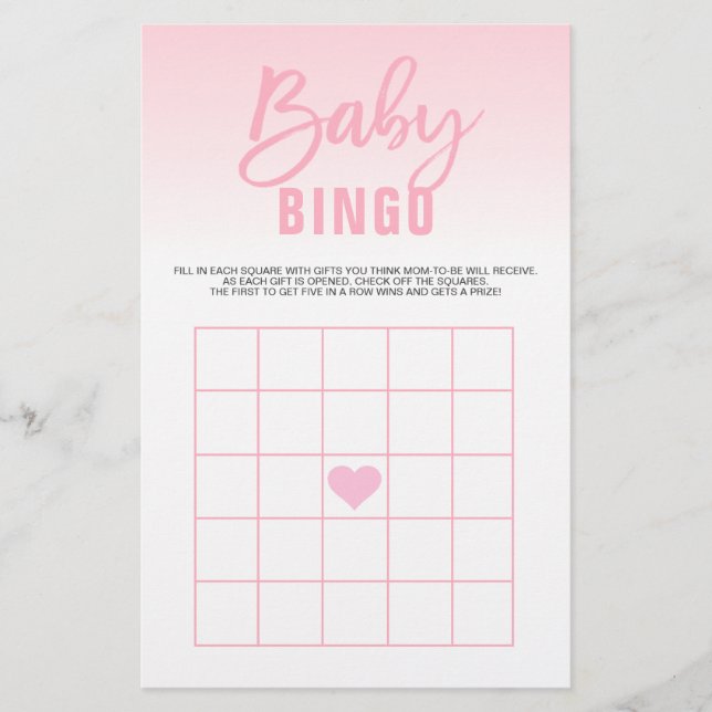 Rosa White Heart Girl Baby Shower BINGO Cards Flygblad (Framsidan)