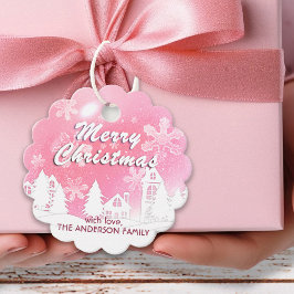 Rosa White House Snöflingor Julafton Gott nytt år Gåvor Etiketter