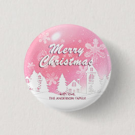Rosa White House Snöflingor Julafton Gott nytt år Knapp
