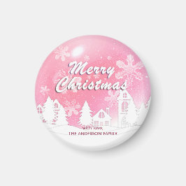 Rosa White House Snöflingor Julafton Gott nytt år Magnet