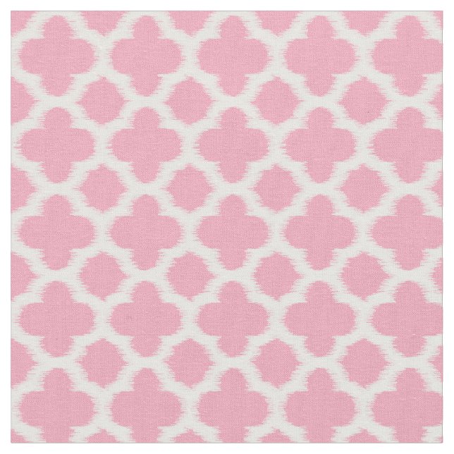 Rosa White Ikat Quatrefoil Mönster Ro Tyg (Närbild)