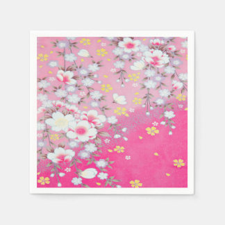 Rosa White Japansk Kimono Blommigt Decoupage Pappe Pappersservett