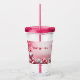 Rosa White jul Bollar Helgdag Acrylic Tumbler Take Away Mugg