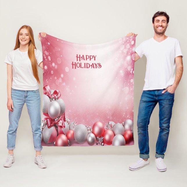 Rosa White jul Bollar Helgdag Fleece Blanket (På plats)
