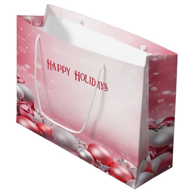 Rosa White jul Bollar Helgdag Gift Bag (Framsidan Vinklad)